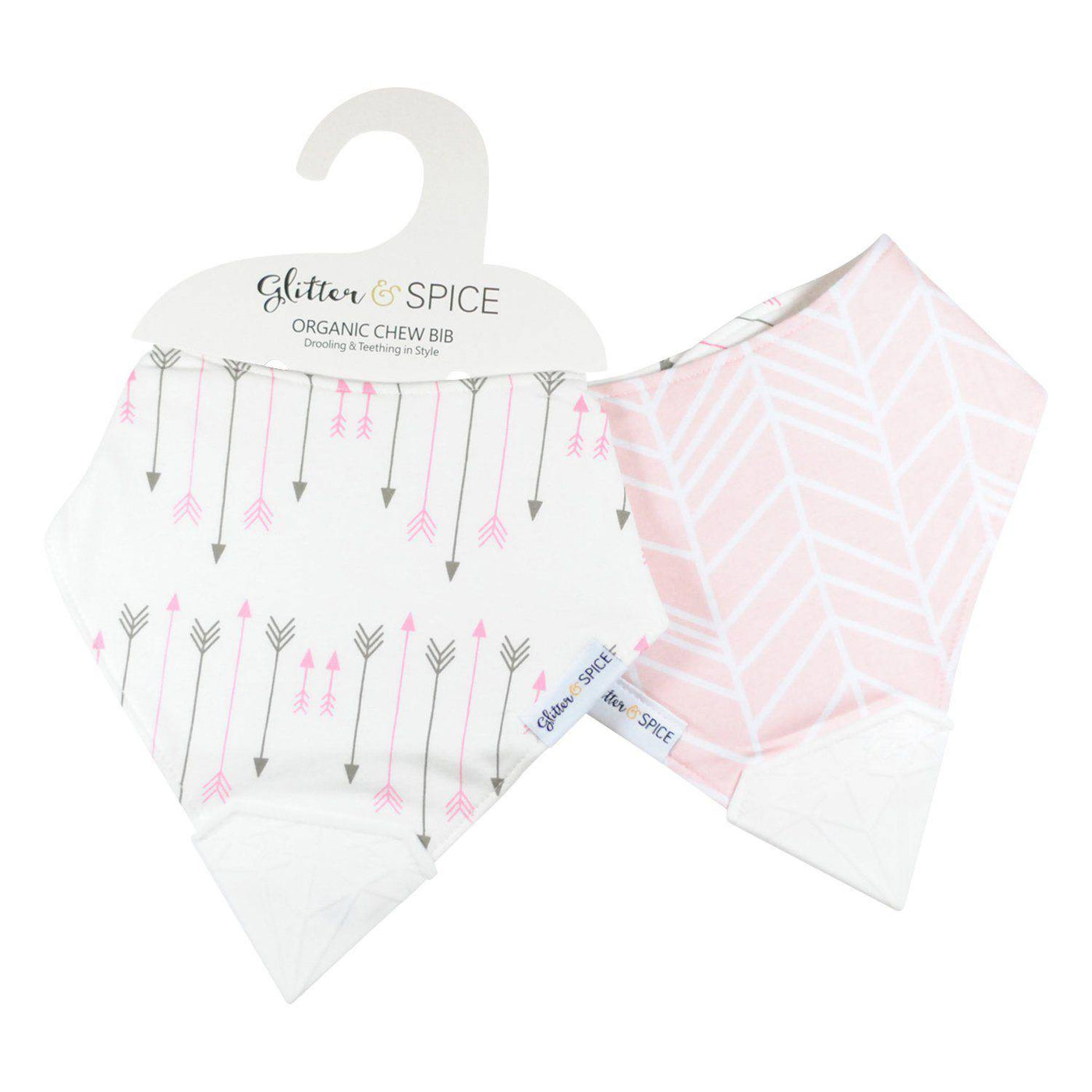 Double Sided Organic Chew Bib - Chiffon Herringbone / Blushing Arrow - Overstock - Glitter & Spice